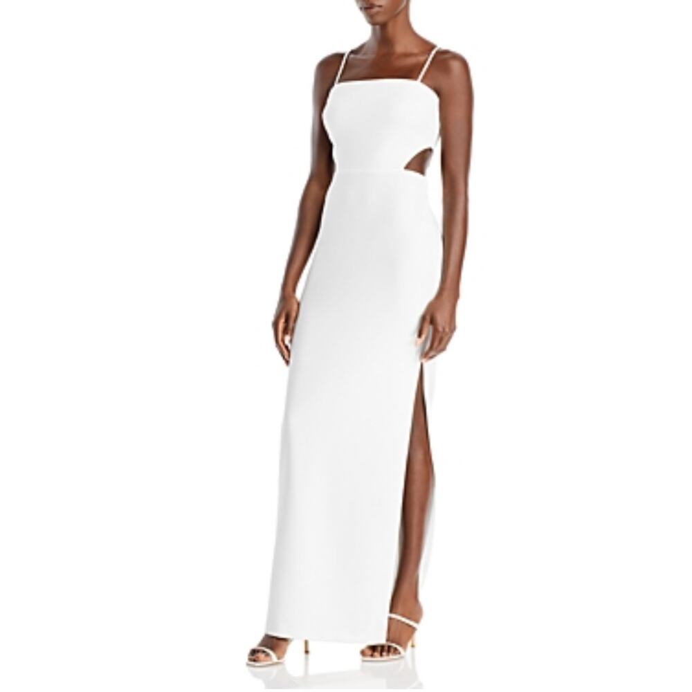AQUA Cut Out Sleeveless Long Column Evening Gown White Size 12 Formal Dress